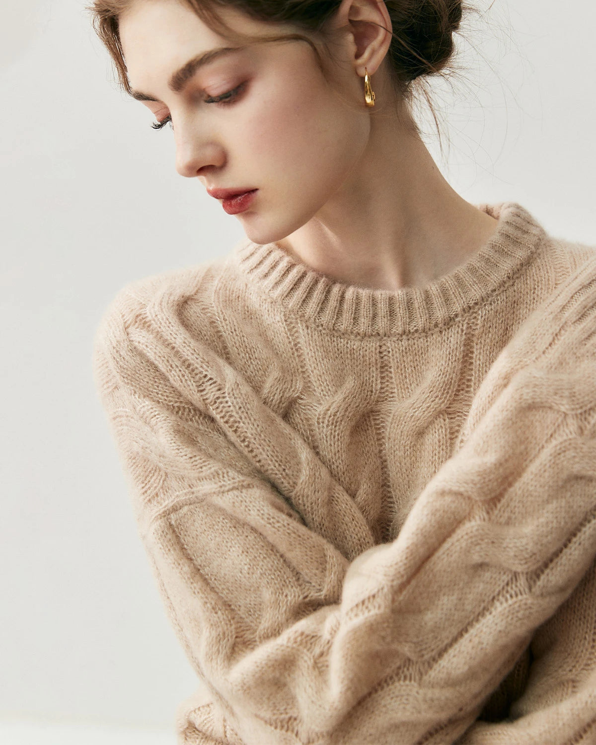 Pull oversize torsadé en soie et cachemire pour femme