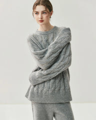 Pull oversize torsadé en soie et cachemire pour femme