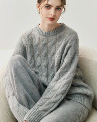 Pull oversize torsadé en soie et cachemire pour femme