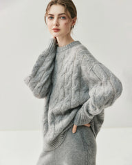 Pull oversize torsadé en soie et cachemire pour femme