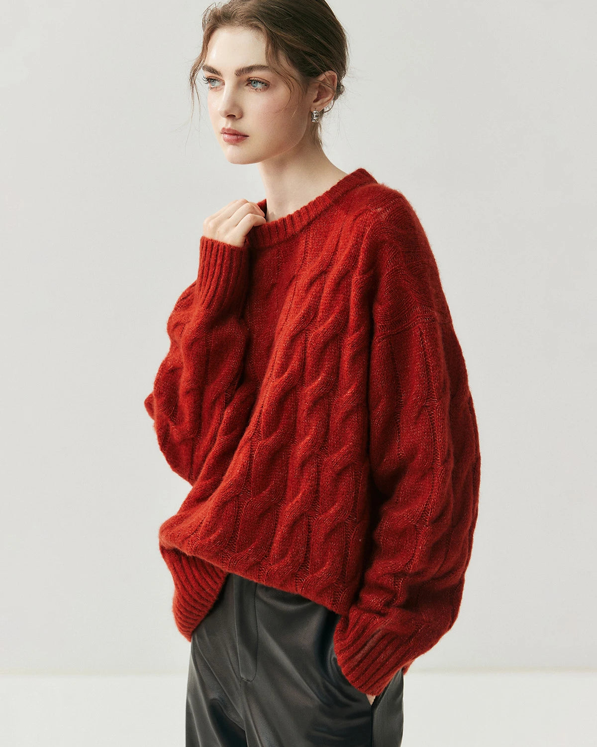 Pull oversize torsadé en soie et cachemire pour femme