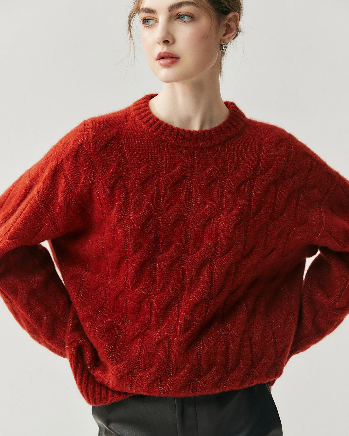 Pull oversize torsadé en soie et cachemire pour femme