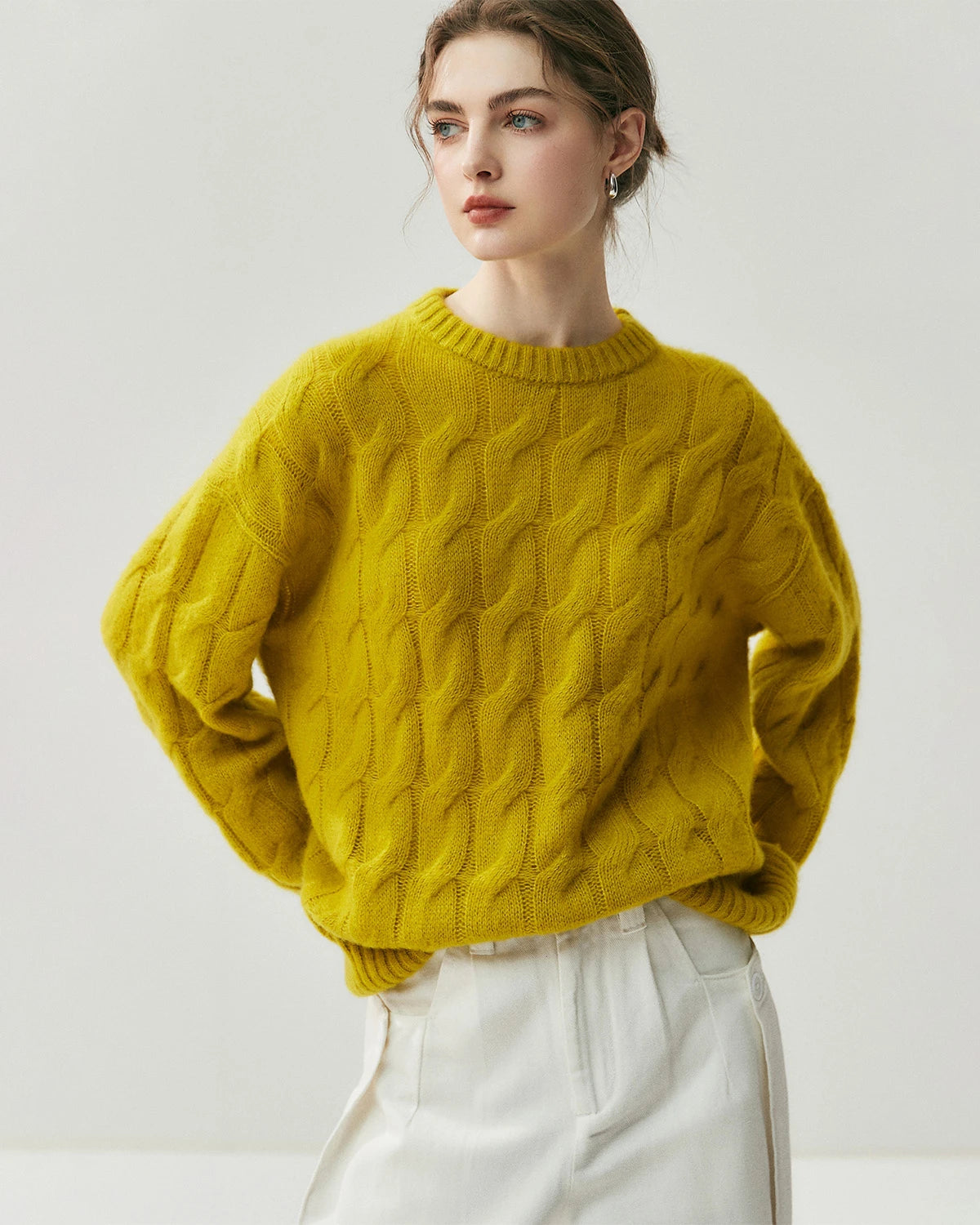 Pull oversize torsadé en soie et cachemire pour femme