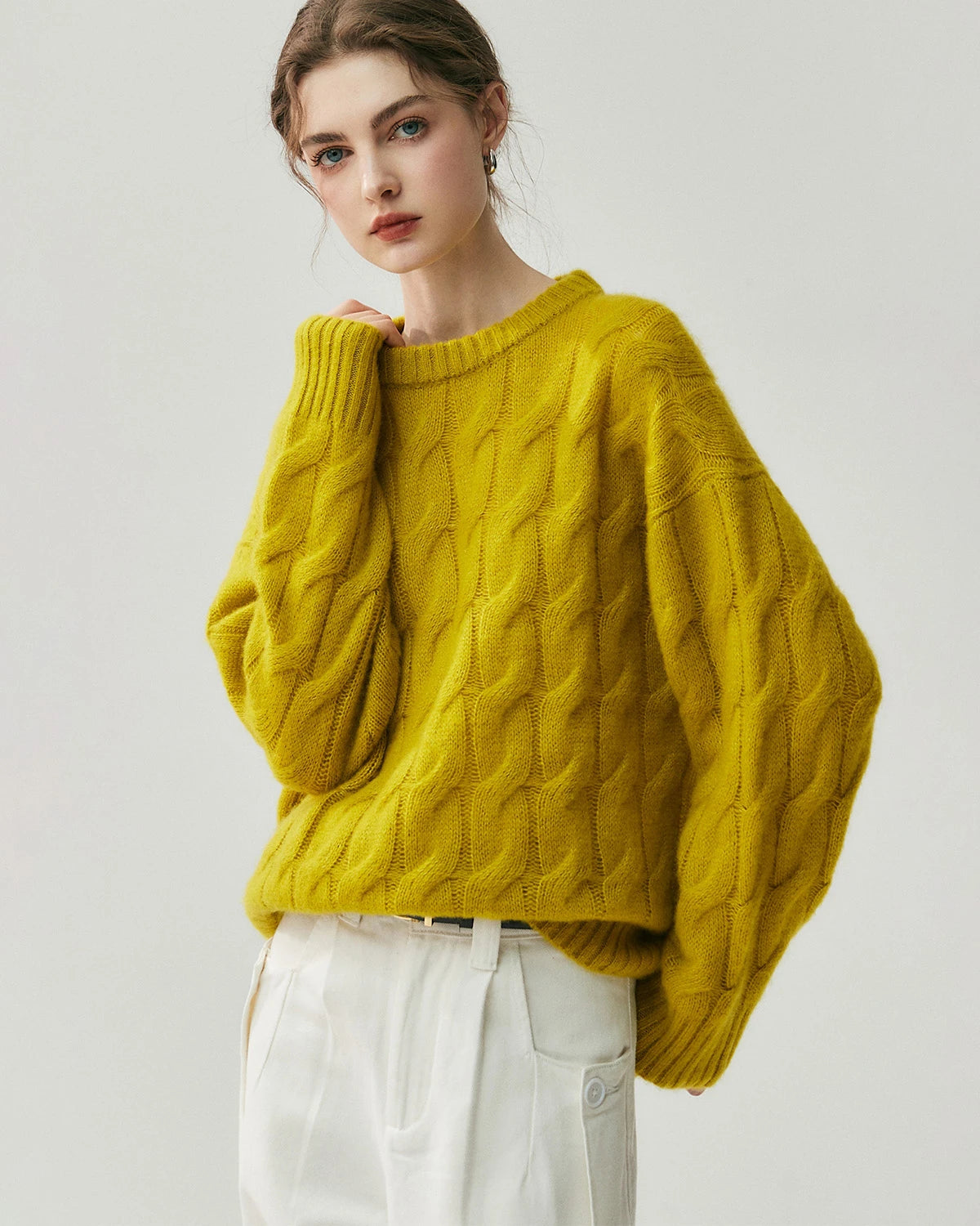 Pull oversize torsadé en soie et cachemire pour femme