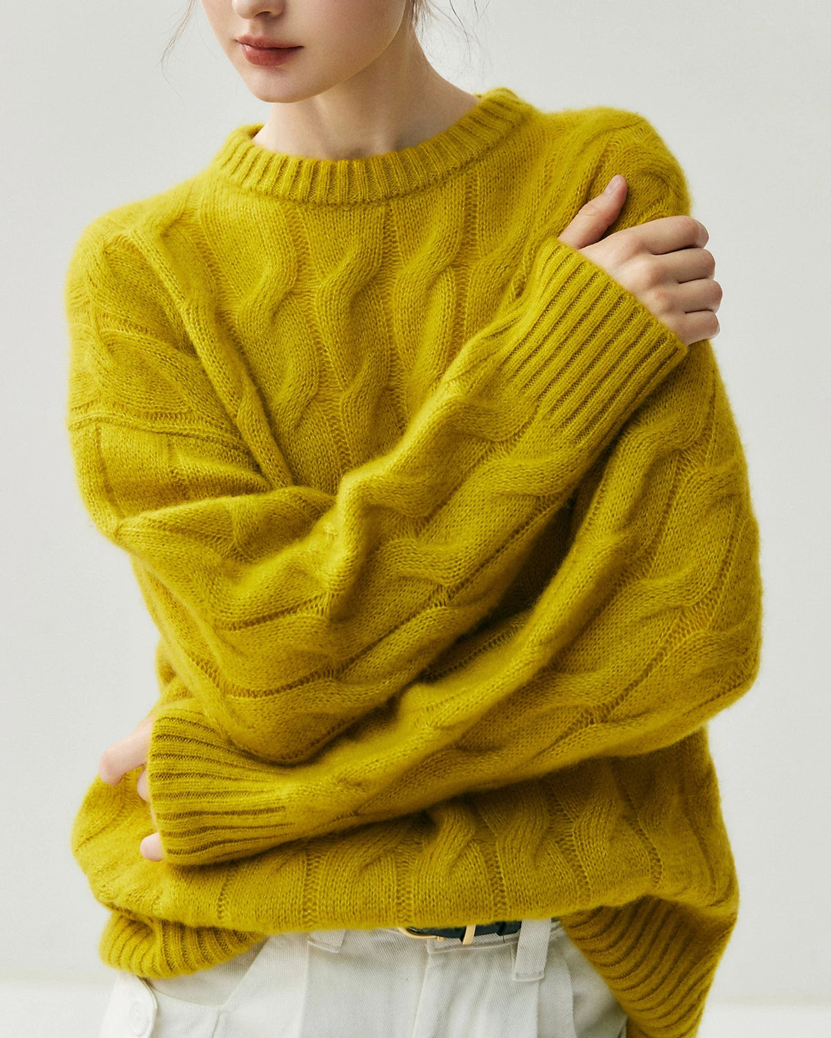 Pull oversize torsadé en soie et cachemire pour femme