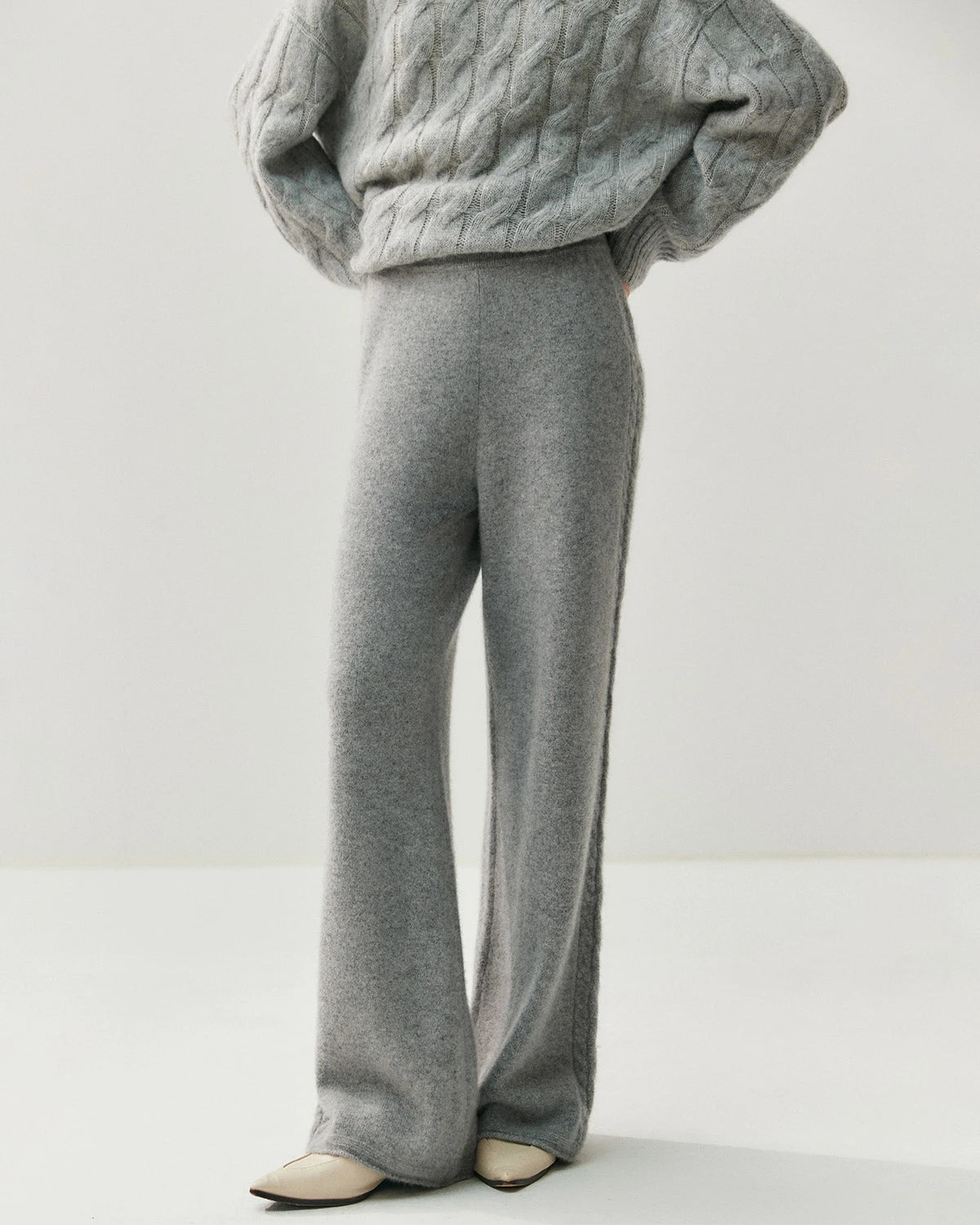 Pantalon large en tricot laine et cachemire pour femme