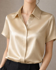 Chemise en Soie Classique à Boutons pour Femme
