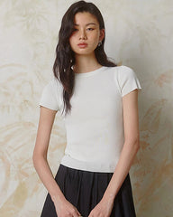T-shirt ajusté en jersey de soie pour femme à col rond