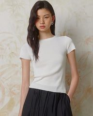 T-shirt ajusté en jersey de soie pour femme à col rond