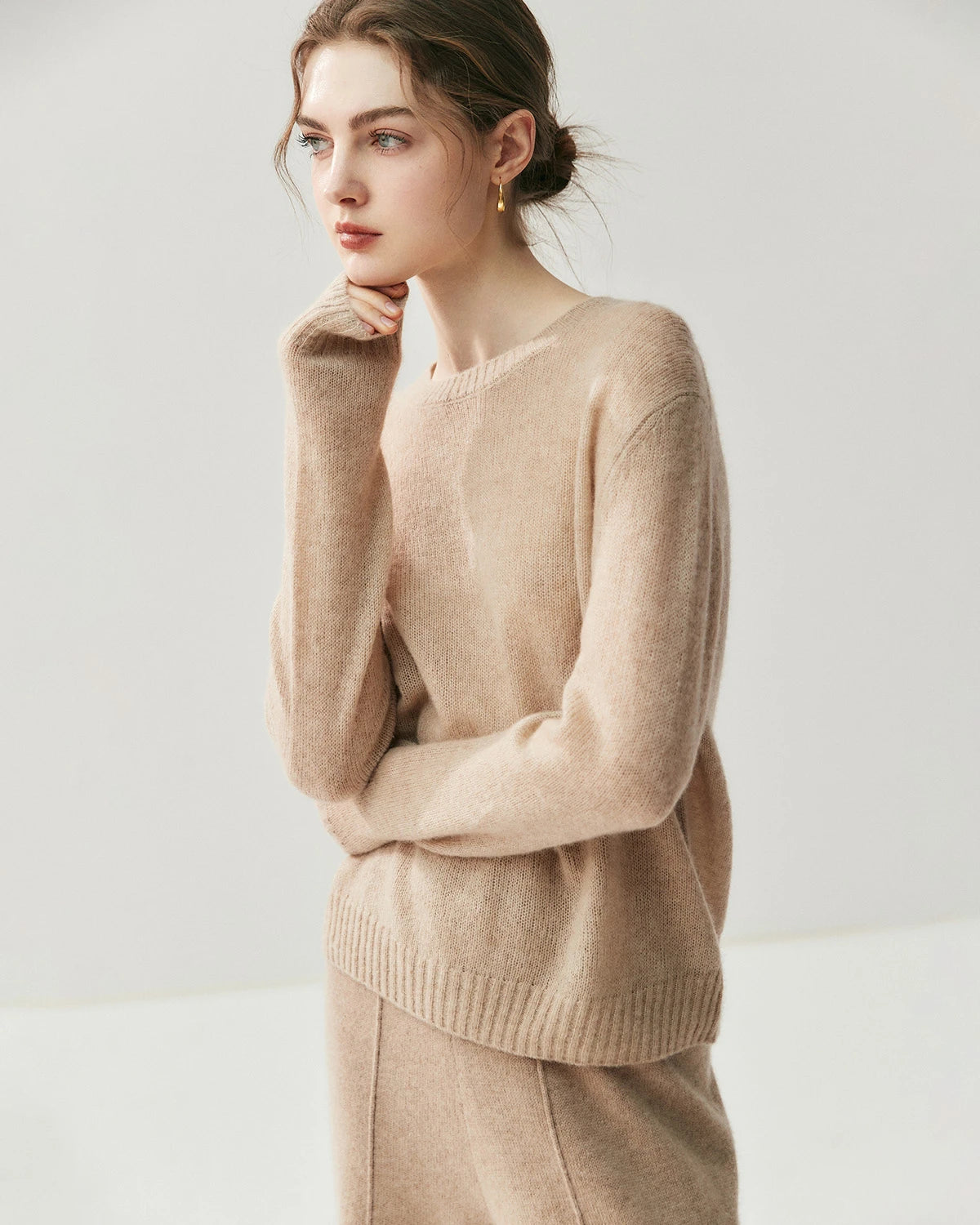 Pull en cachemire léger pour femme à col rond