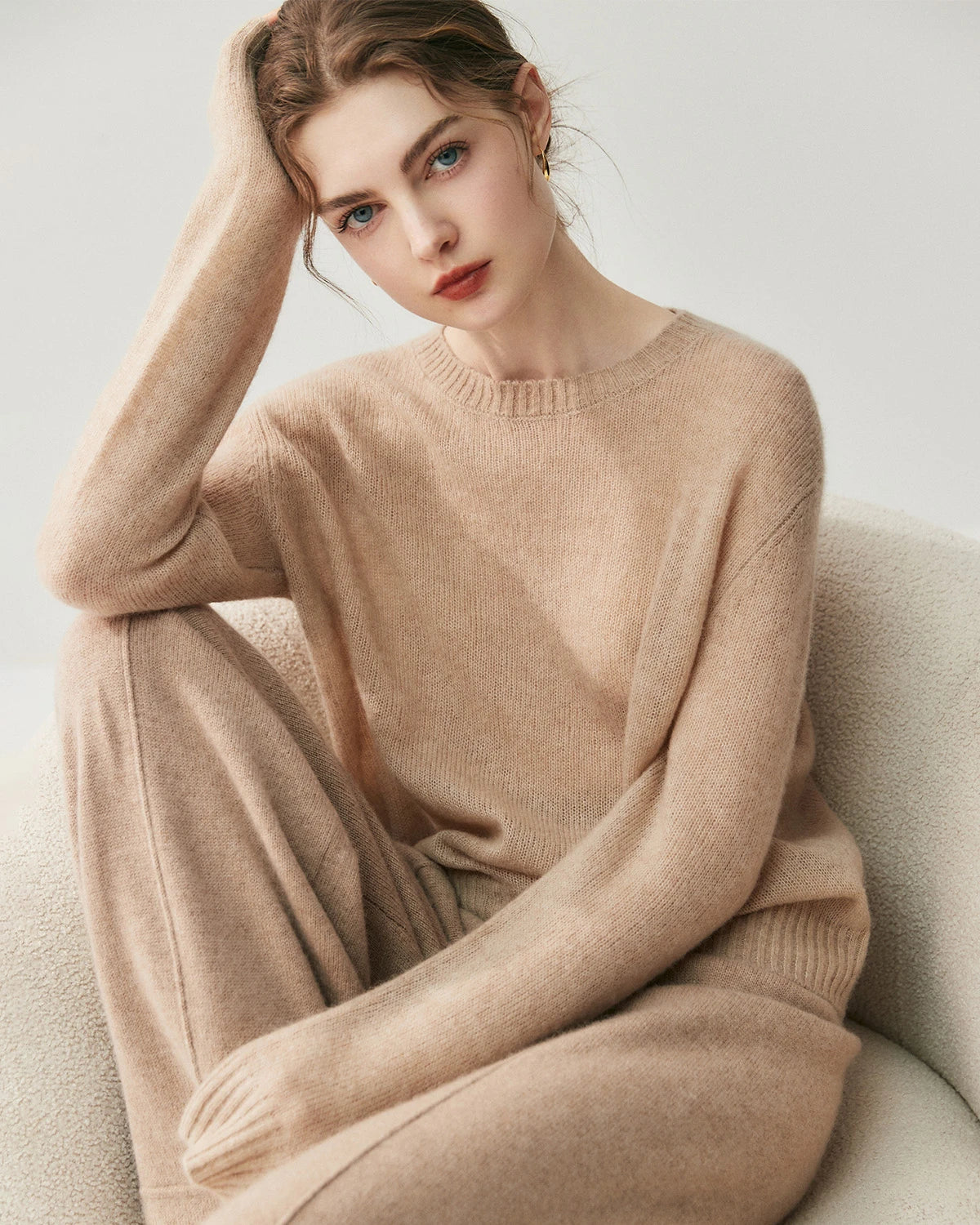 Pull en cachemire léger pour femme à col rond