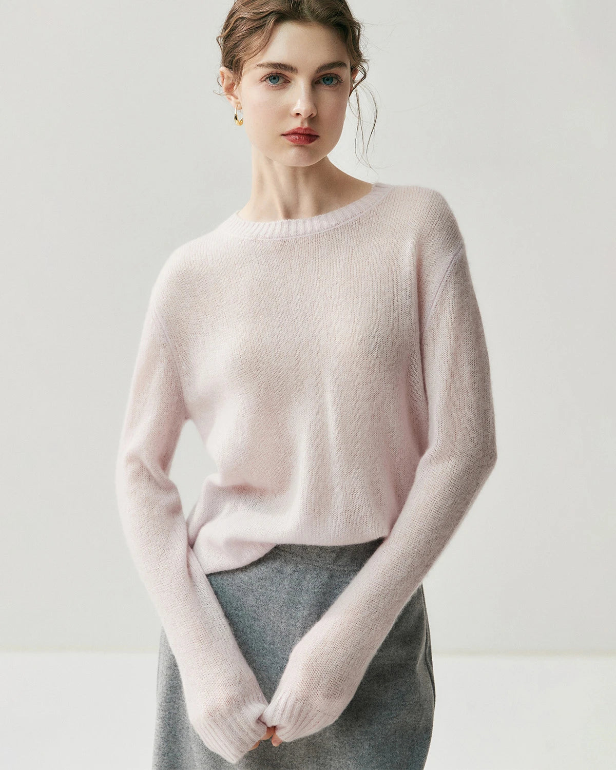 Pull en cachemire léger pour femme à col rond