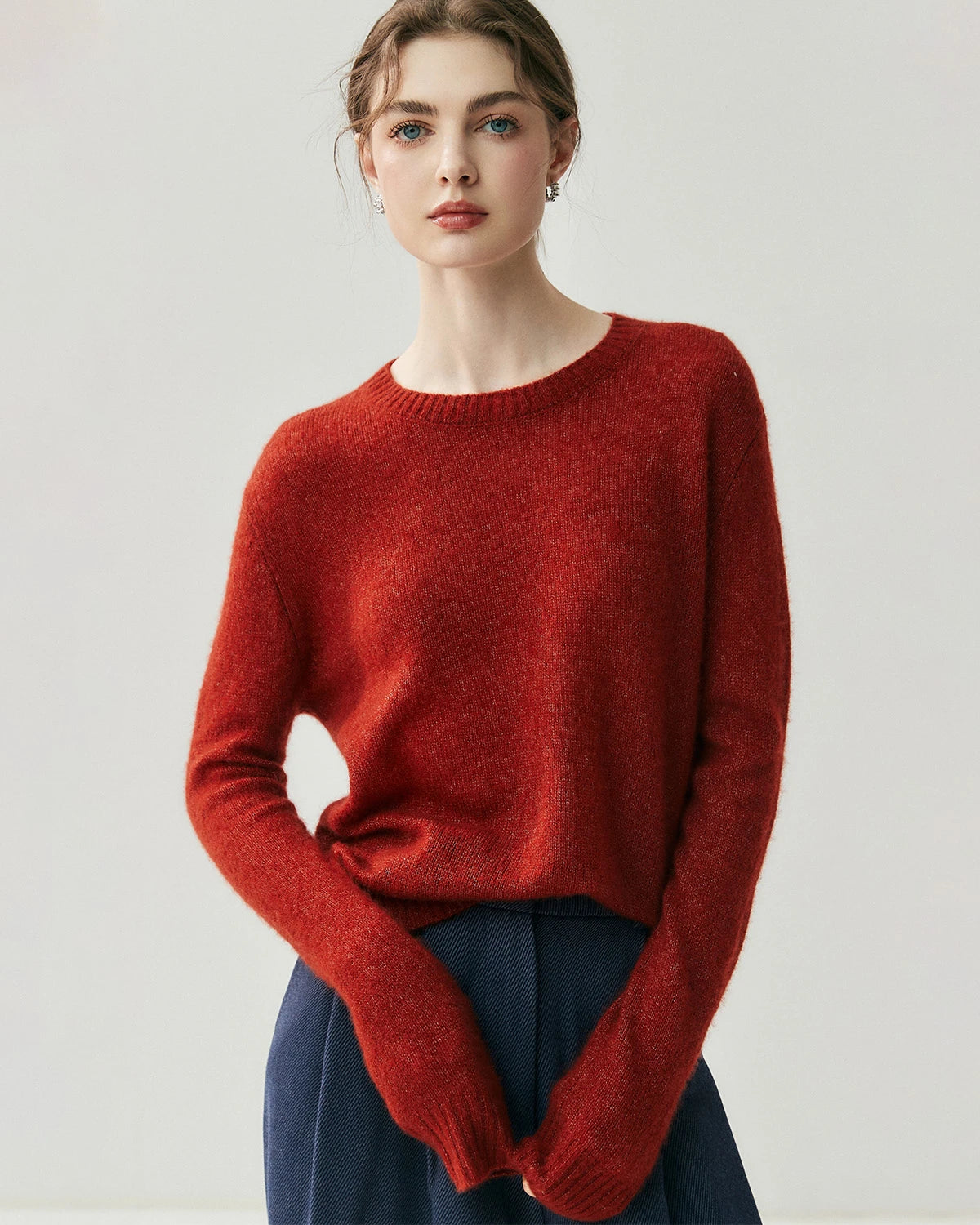 Pull en cachemire léger pour femme à col rond