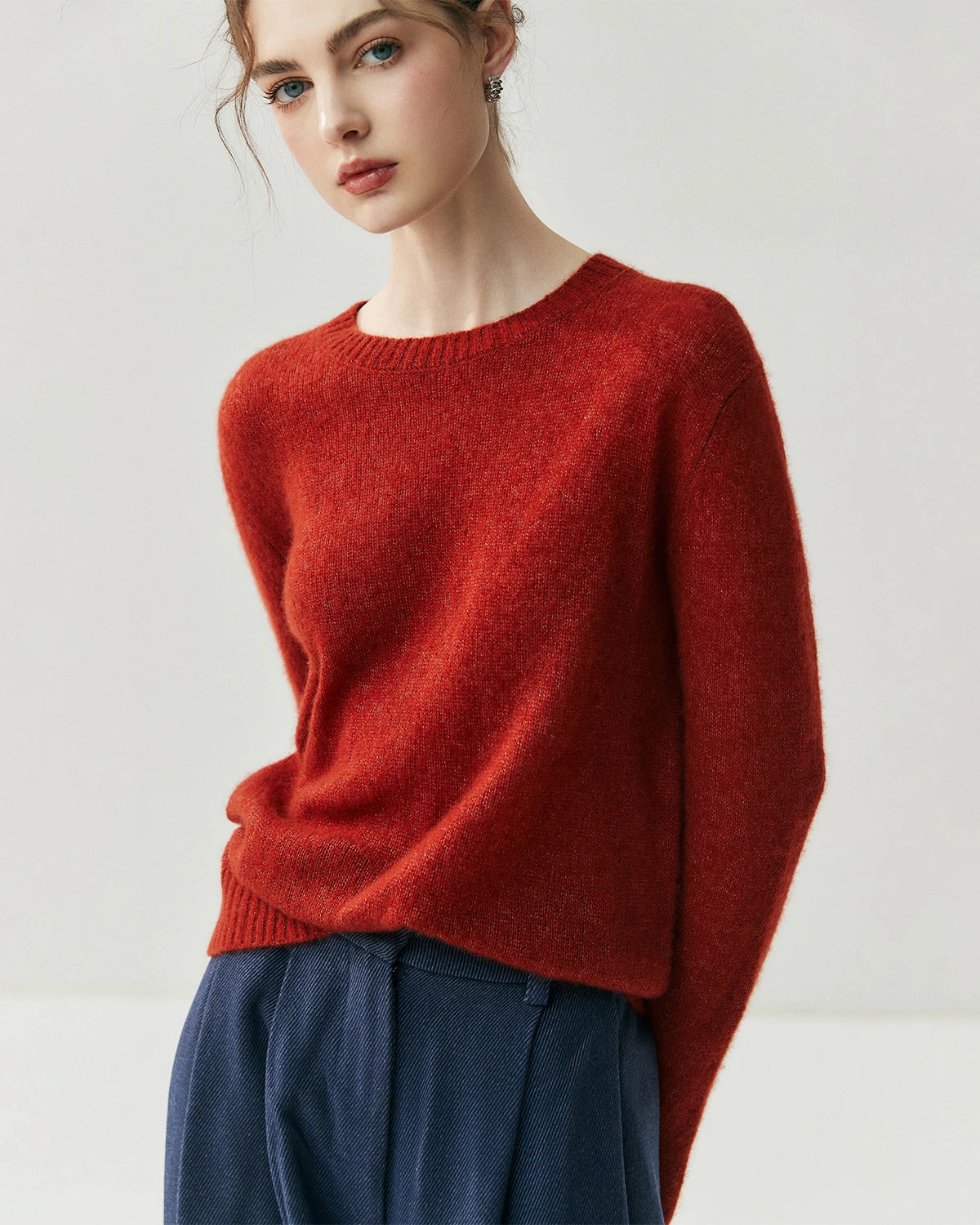 Pull en cachemire léger pour femme à col rond
