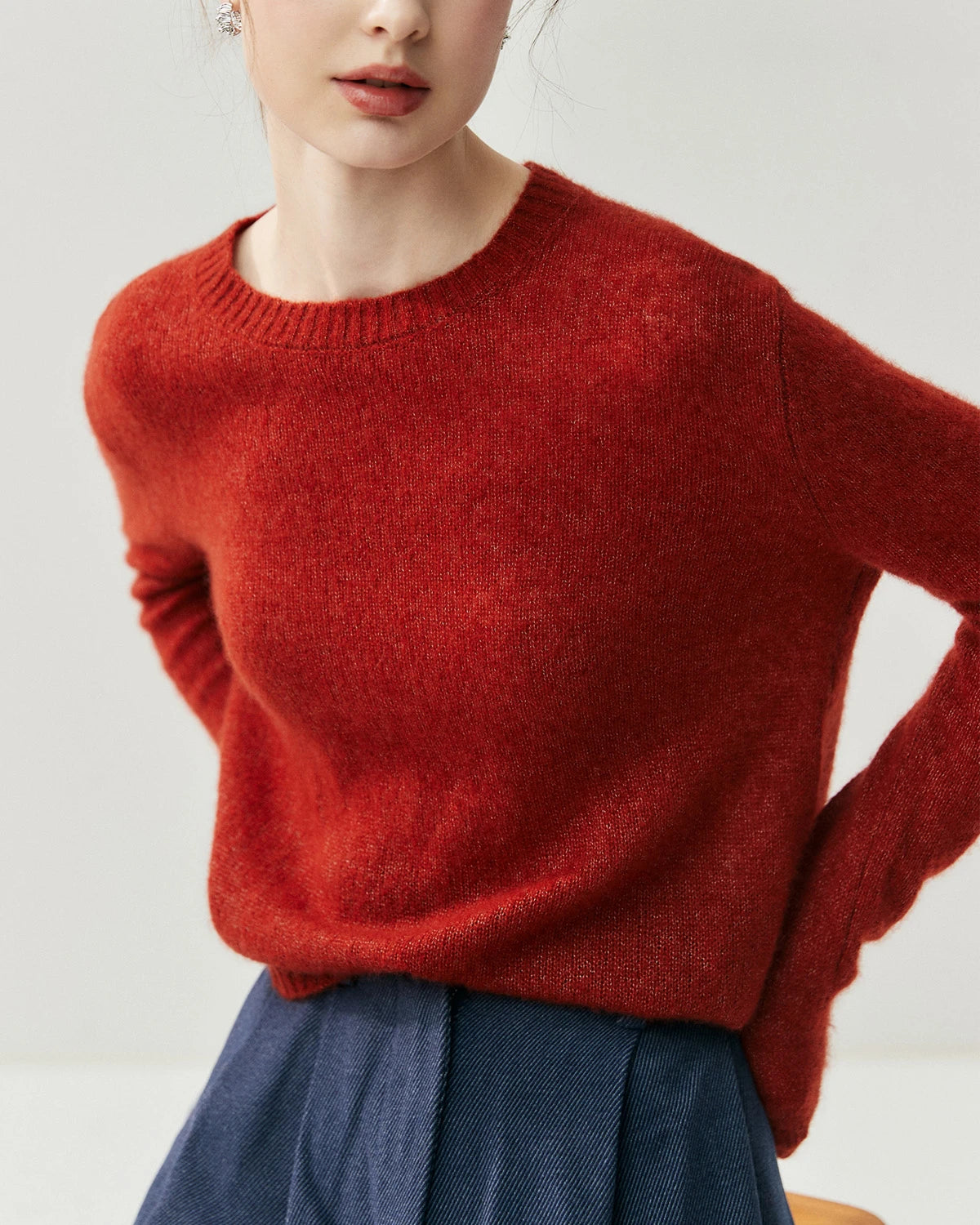 Pull en cachemire léger pour femme à col rond
