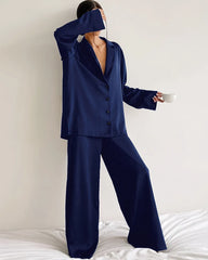 Pyjama en Soie Oversize Décontracté Navy