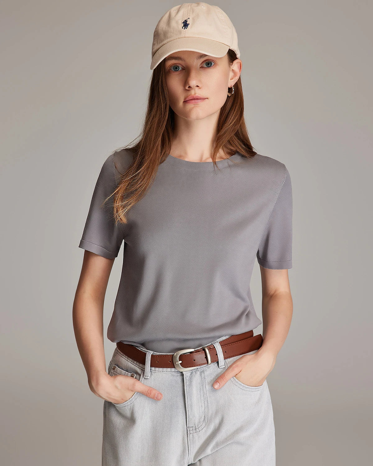T-shirt en jersey de soie à manches courtes pour femme