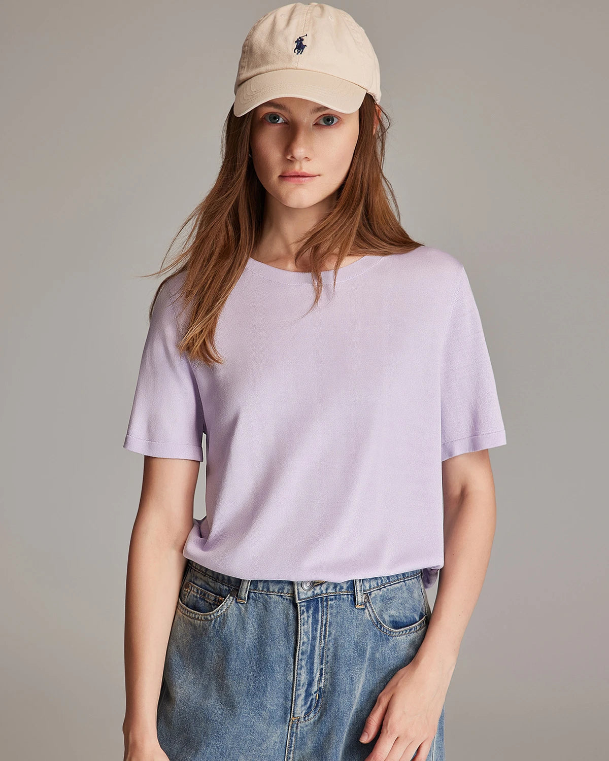 T-shirt en jersey de soie à manches courtes pour femme