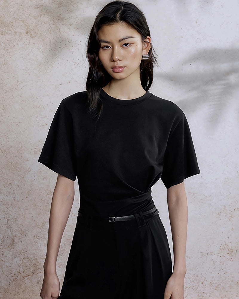 T-shirt en jersey de soie pour femme avec taille plissée