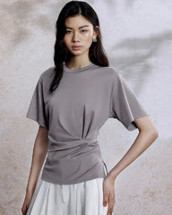 T-shirt en jersey de soie pour femme avec taille plissée