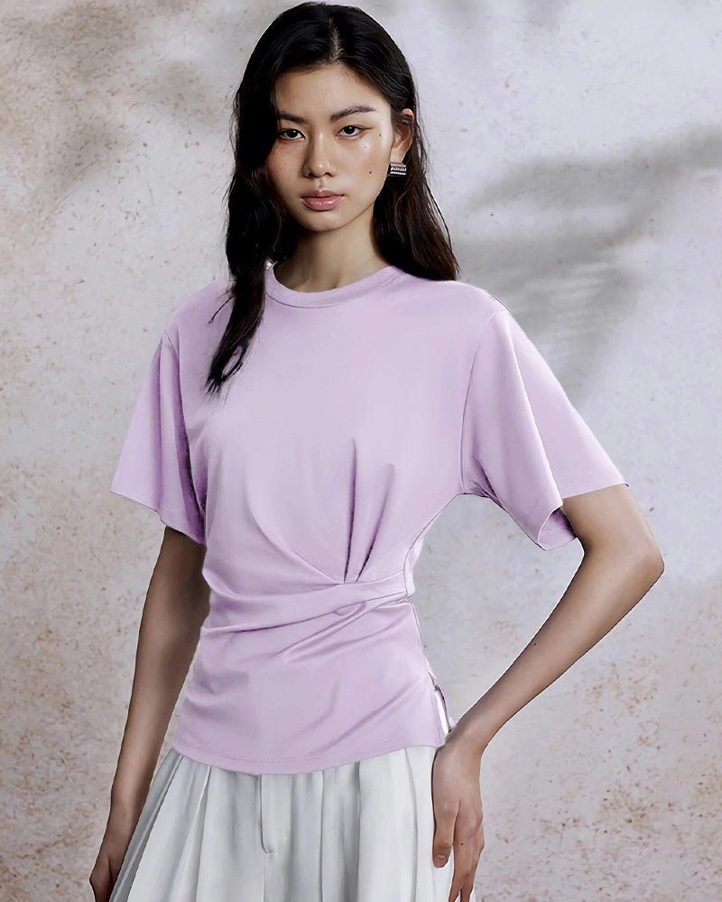 T-shirt en jersey de soie pour femme avec taille plissée
