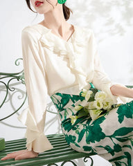 Blouse en soie à volants pour femme