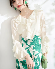 Blouse en soie à volants pour femme