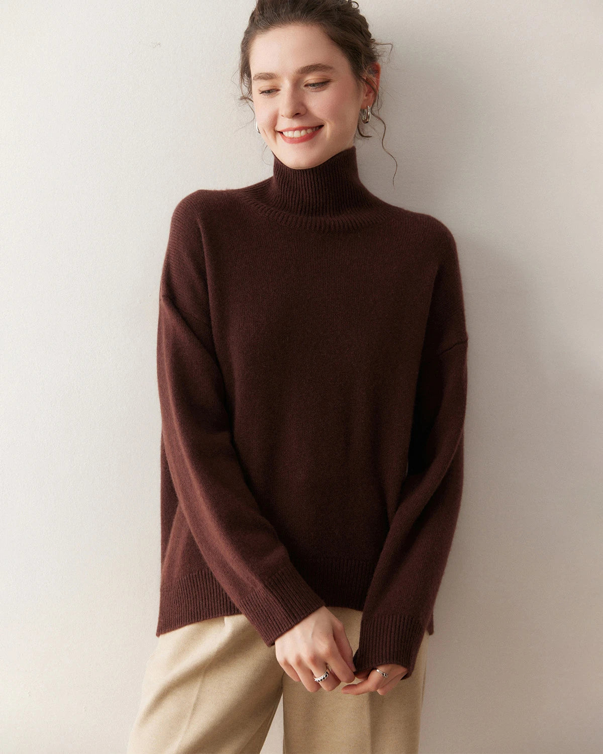 Pull en cachemire oversize à col roulé pour femme