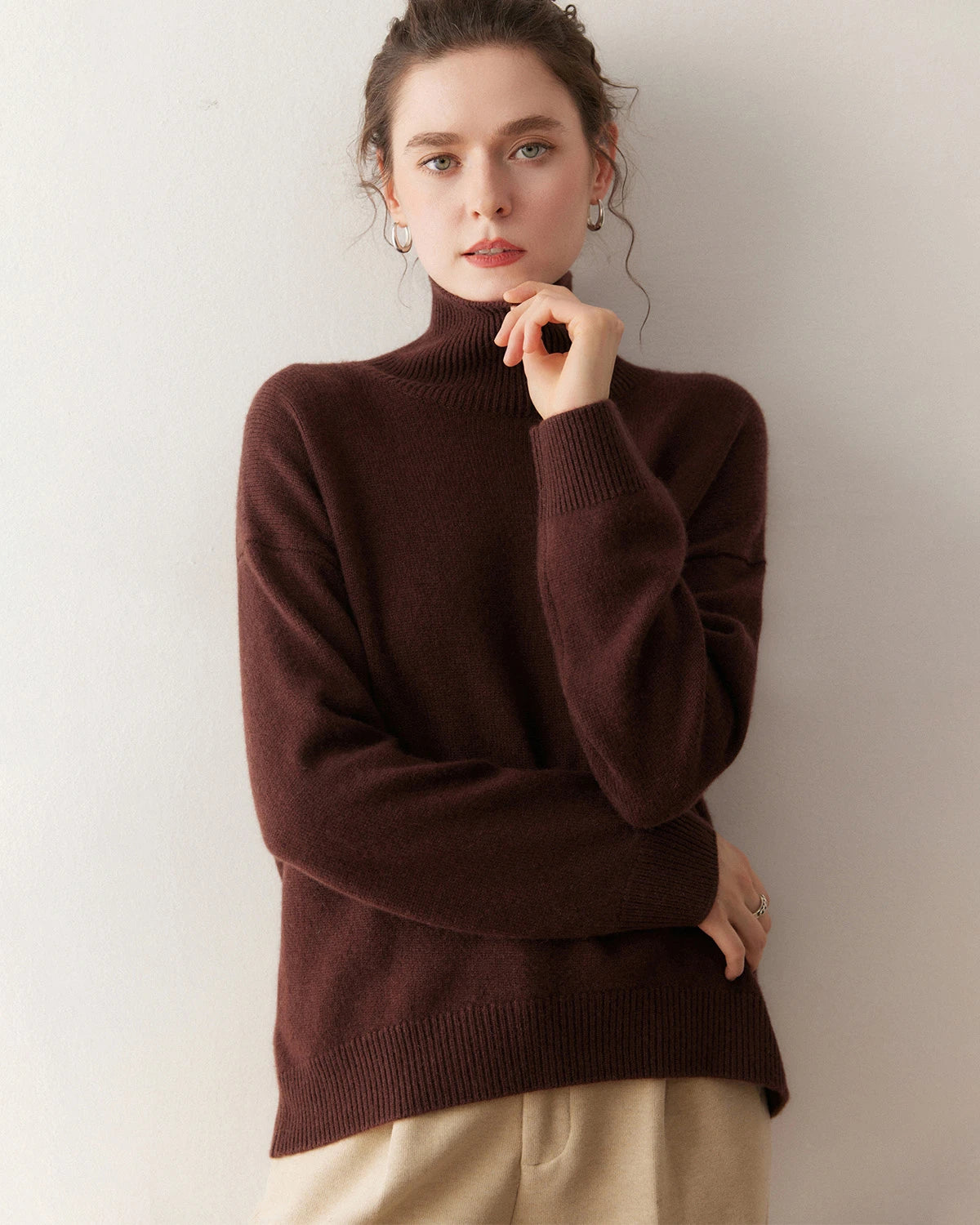 Pull en cachemire oversize à col roulé pour femme