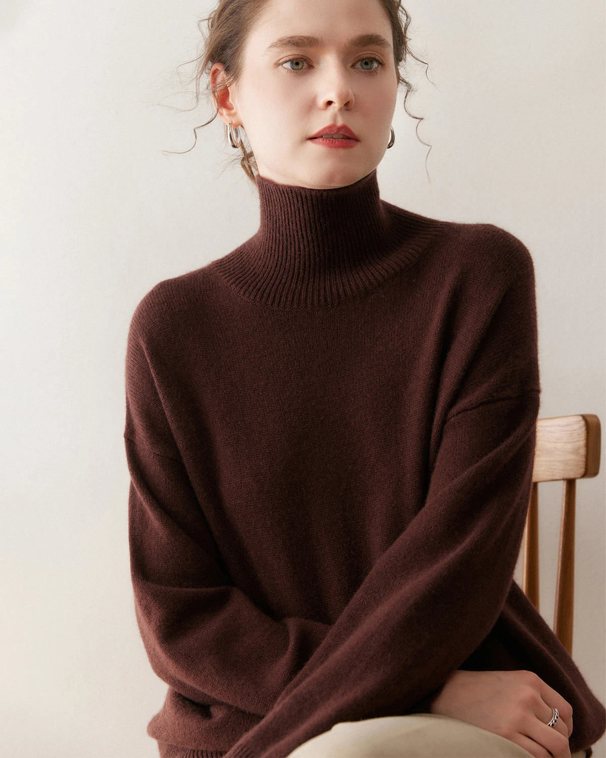 Pull en cachemire oversize à col roulé pour femme