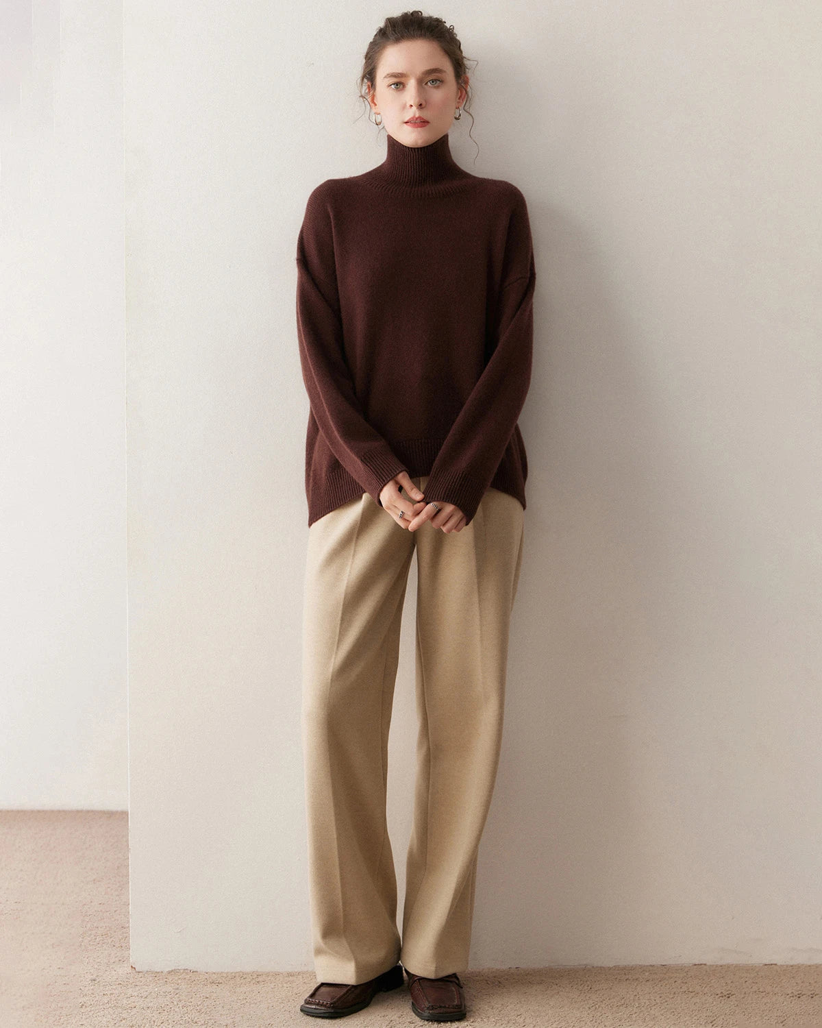 Pull en cachemire oversize à col roulé pour femme
