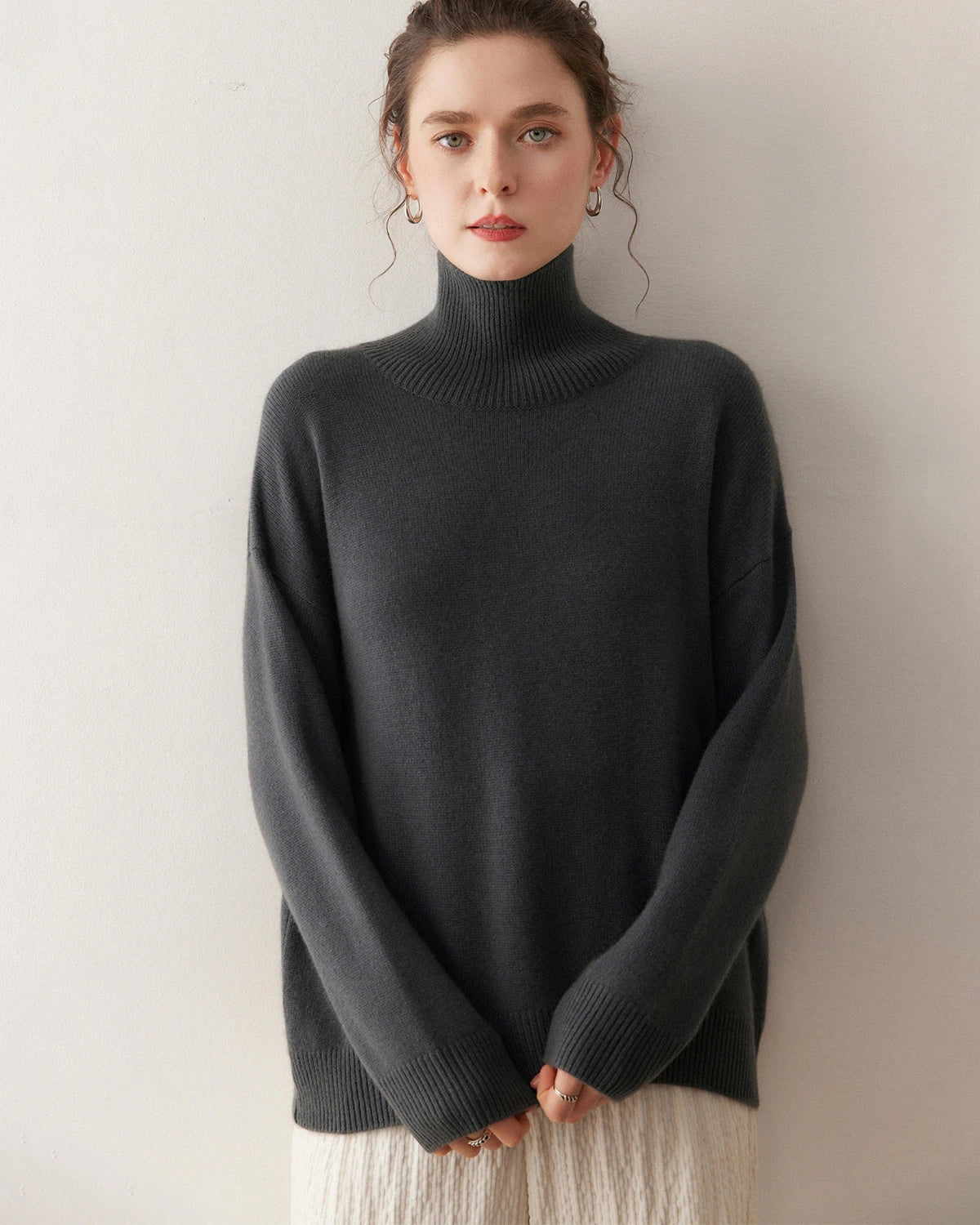 Pull en cachemire oversize à col roulé pour femme