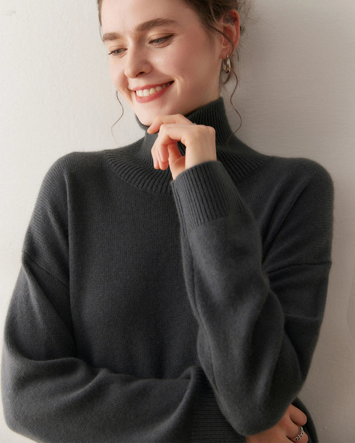 Pull en cachemire oversize à col roulé pour femme