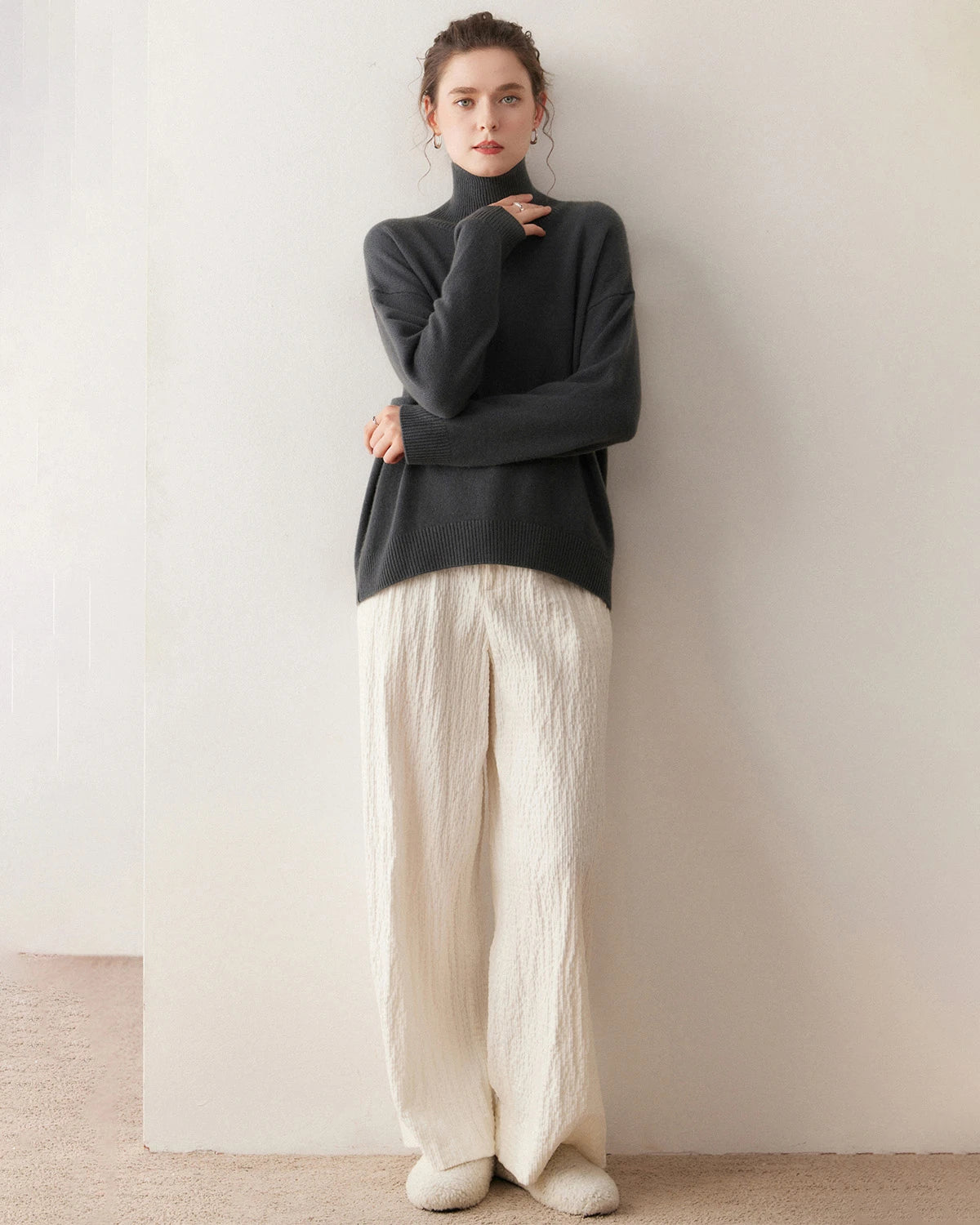 Pull en cachemire oversize à col roulé pour femme