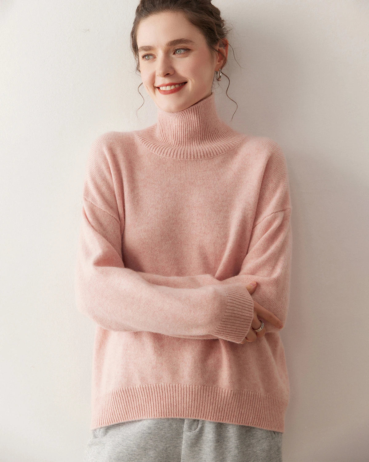 Pull en cachemire oversize à col roulé pour femme