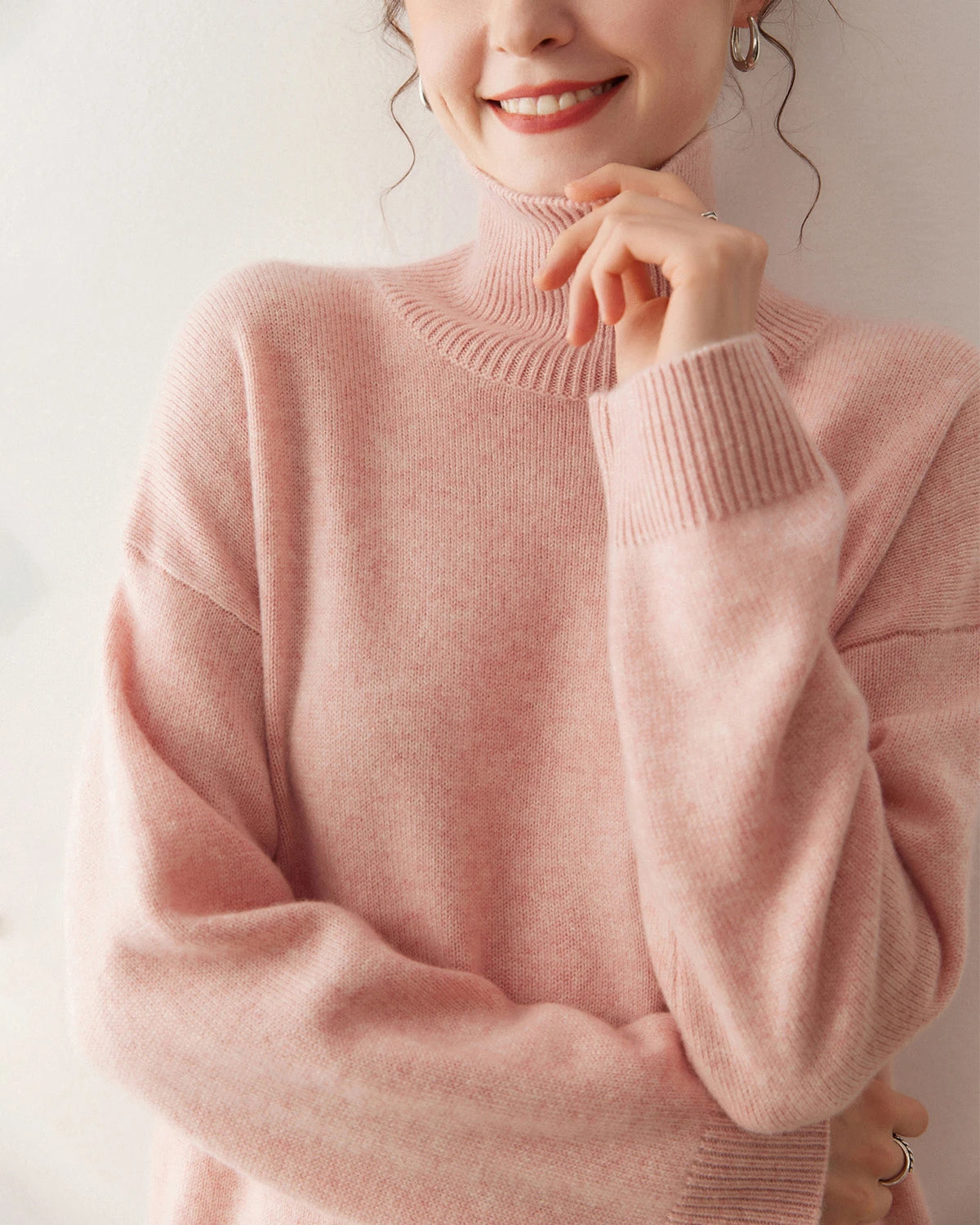Pull en cachemire oversize à col roulé pour femme