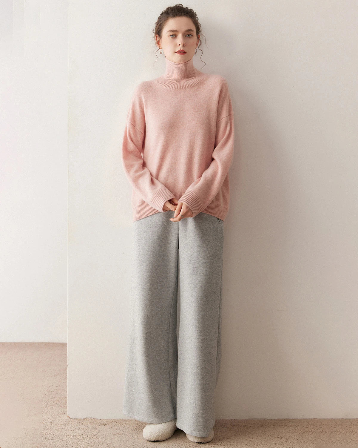 Pull en cachemire oversize à col roulé pour femme