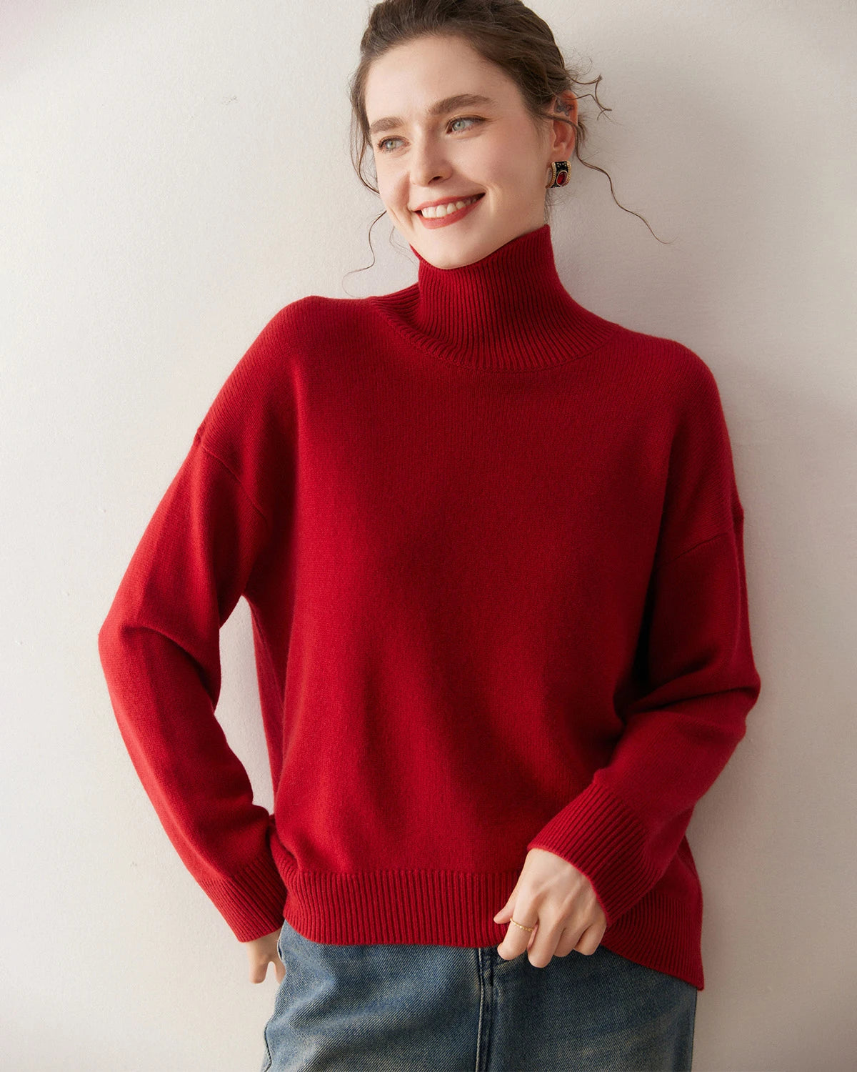 Pull en cachemire oversize à col roulé pour femme