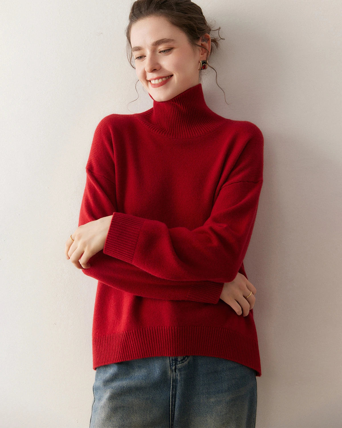 Pull en cachemire oversize à col roulé pour femme