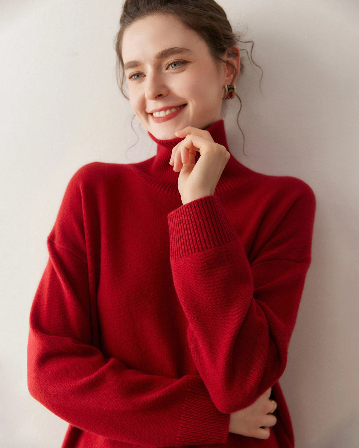 Pull en cachemire oversize à col roulé pour femme
