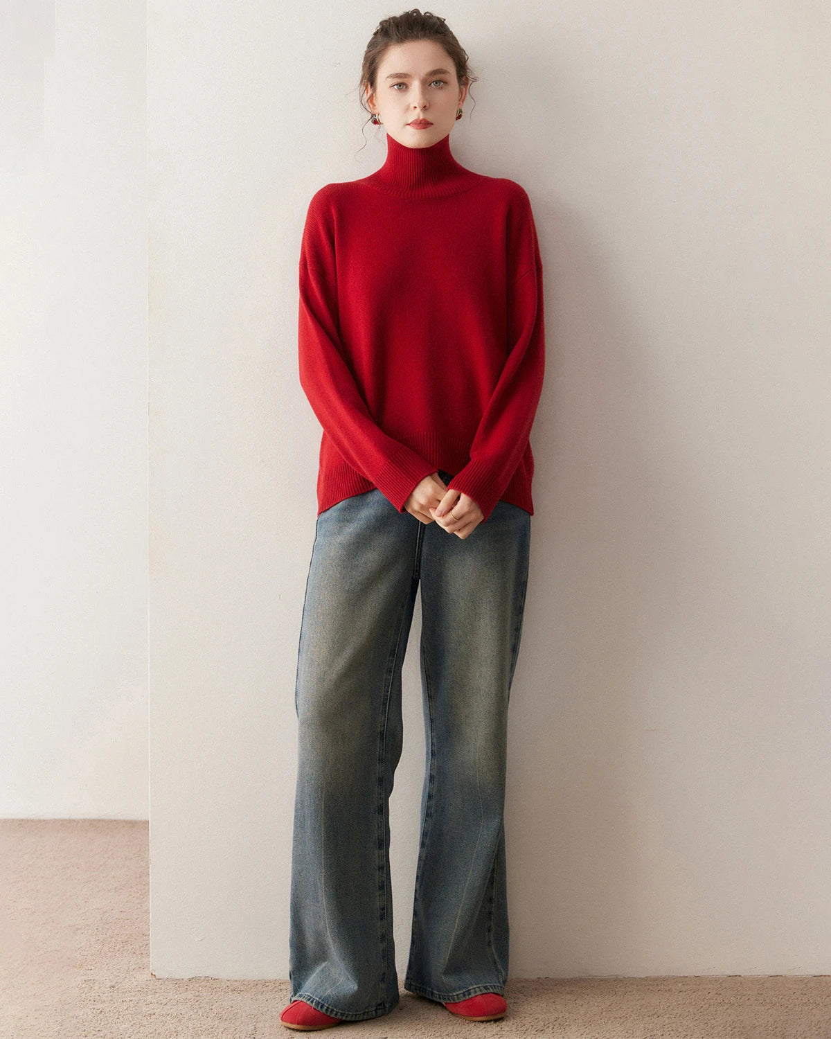 Pull en cachemire oversize à col roulé pour femme