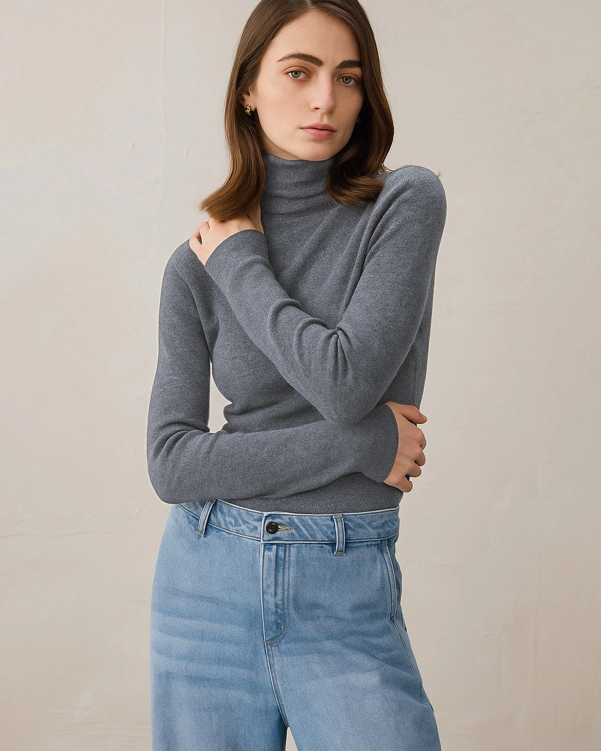 Sous-pull en laine et cachemire à col roulé pour femme