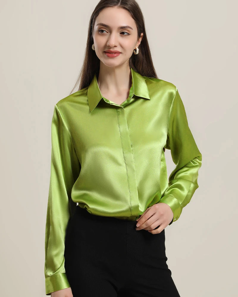 Chemise en Soie 22 Momme avec Boutons Cachés pour Femme