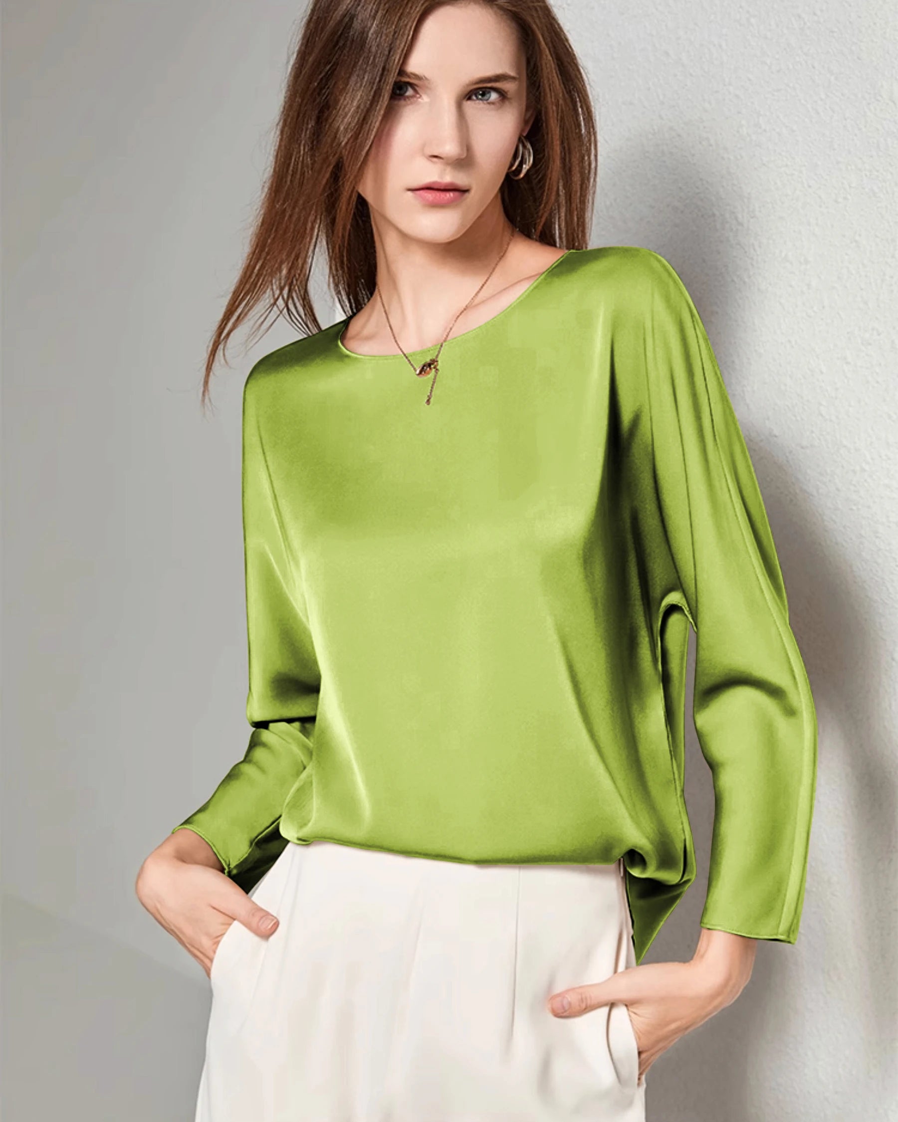 Blouse en Soie à Col Rond de Base pour Femme