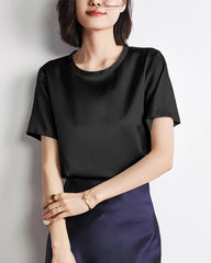 Chemise en soie à manches courtes basique pour femme