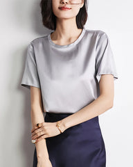 Chemise en soie à manches courtes basique pour femme