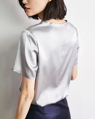 Chemise en soie à manches courtes basique pour femme