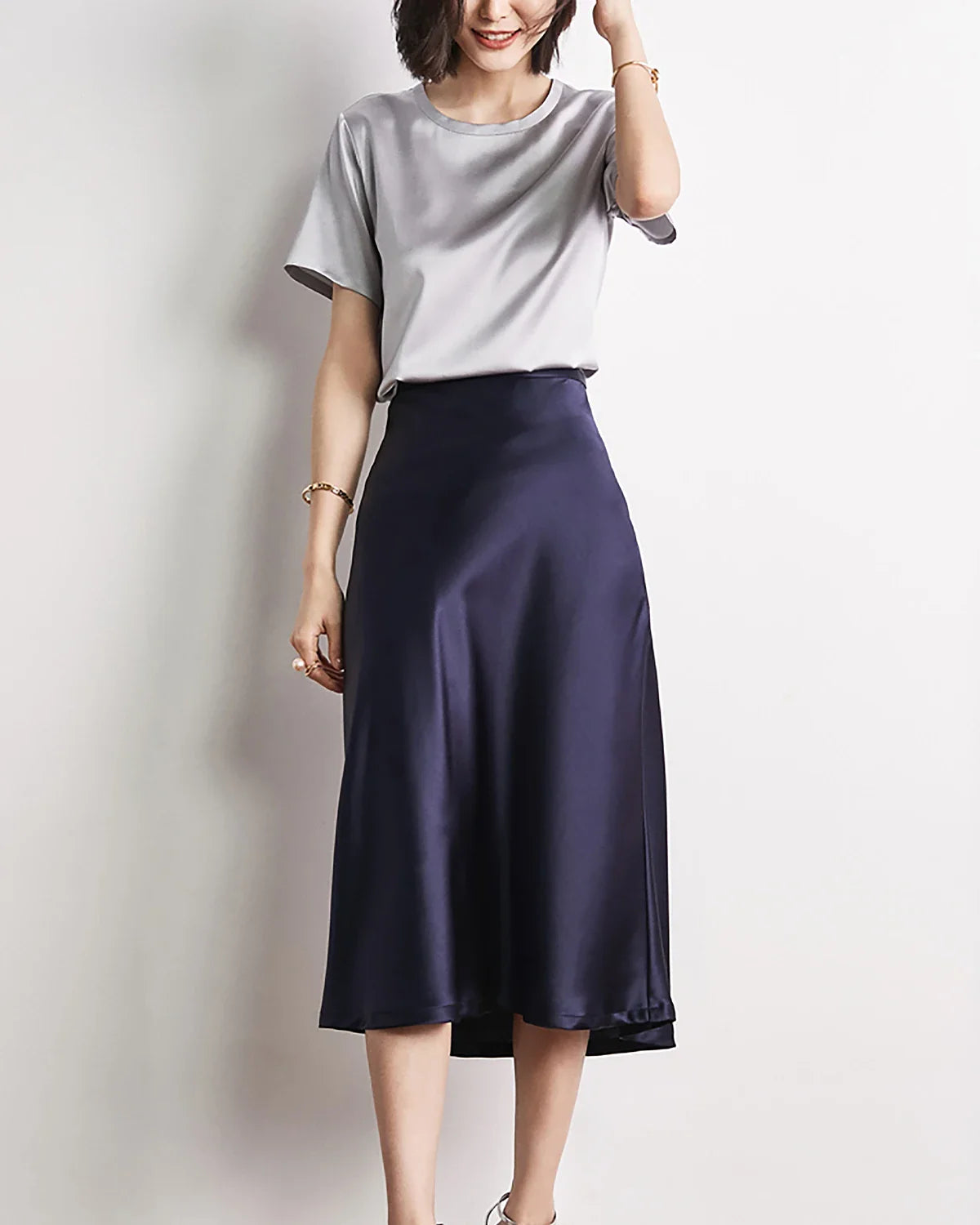 Chemise en soie à manches courtes basique pour femme
