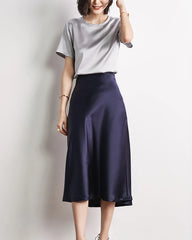 Chemise en soie à manches courtes basique pour femme