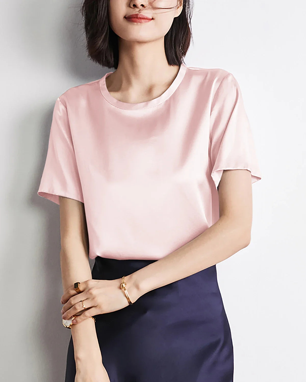 Chemise en soie à manches courtes basique pour femme